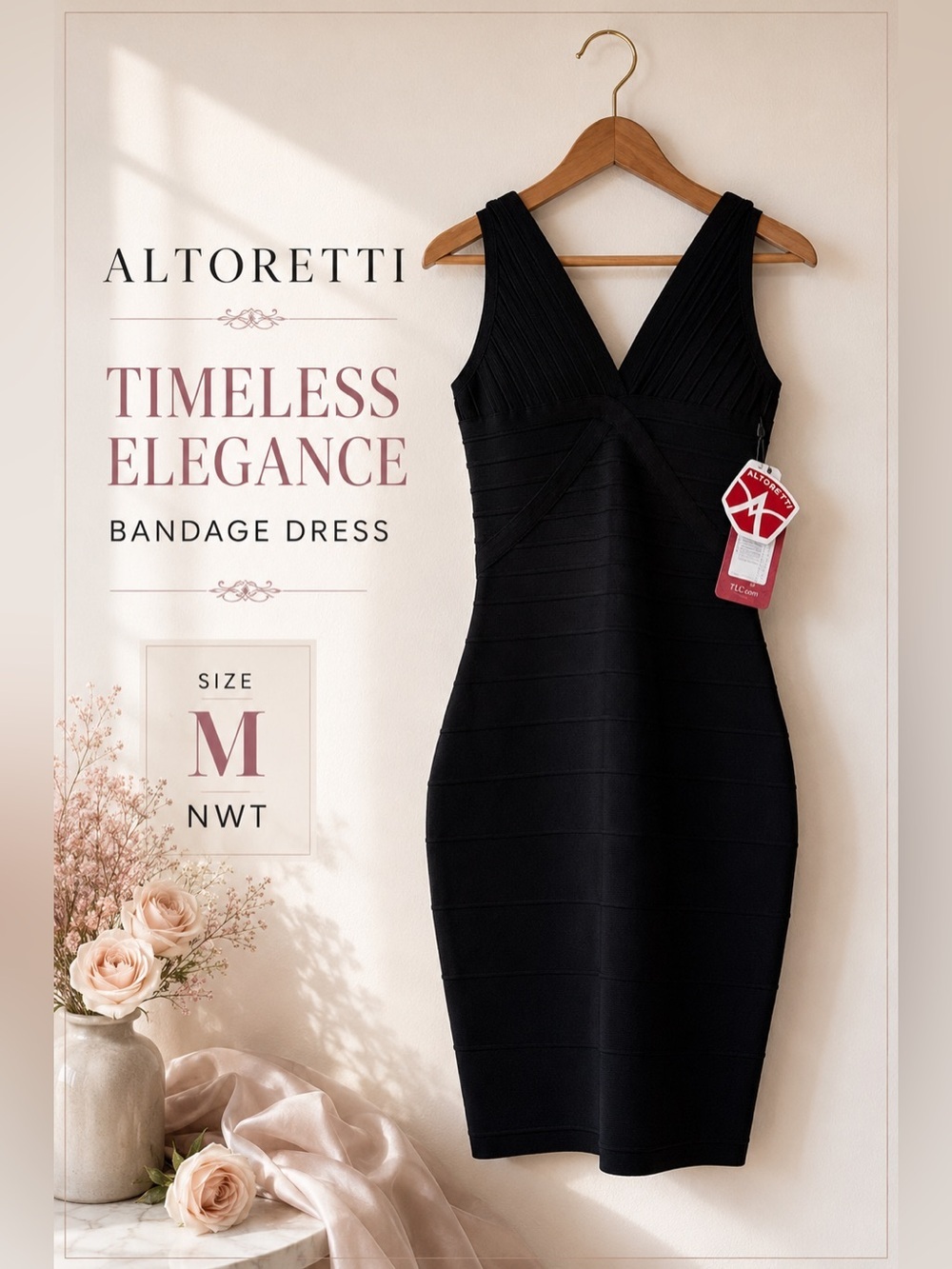 Altoretti Black Bandage Bodycon Dress NWT Size M Sleeveless Cocktail Party
